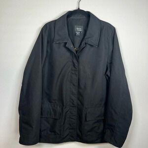 Dennis Basso Women's Jacket Black Leopard Lined Snap Pocket Lightweight Sz Large